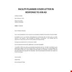 Facility Planner cover letter in response to job Ad example document template
