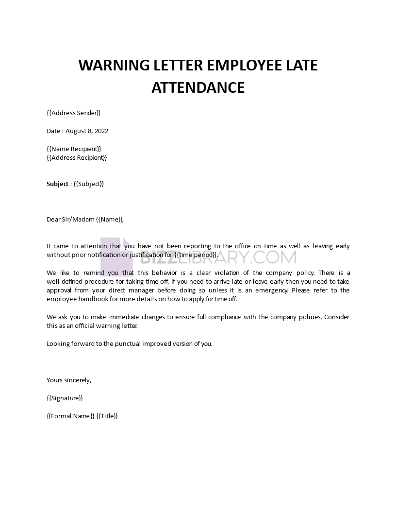 warning letter to employee sample template