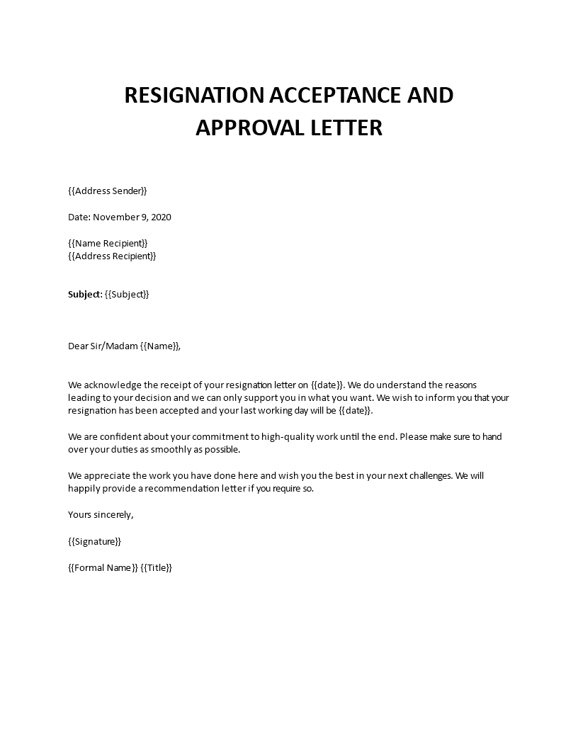 resignation approval letter template