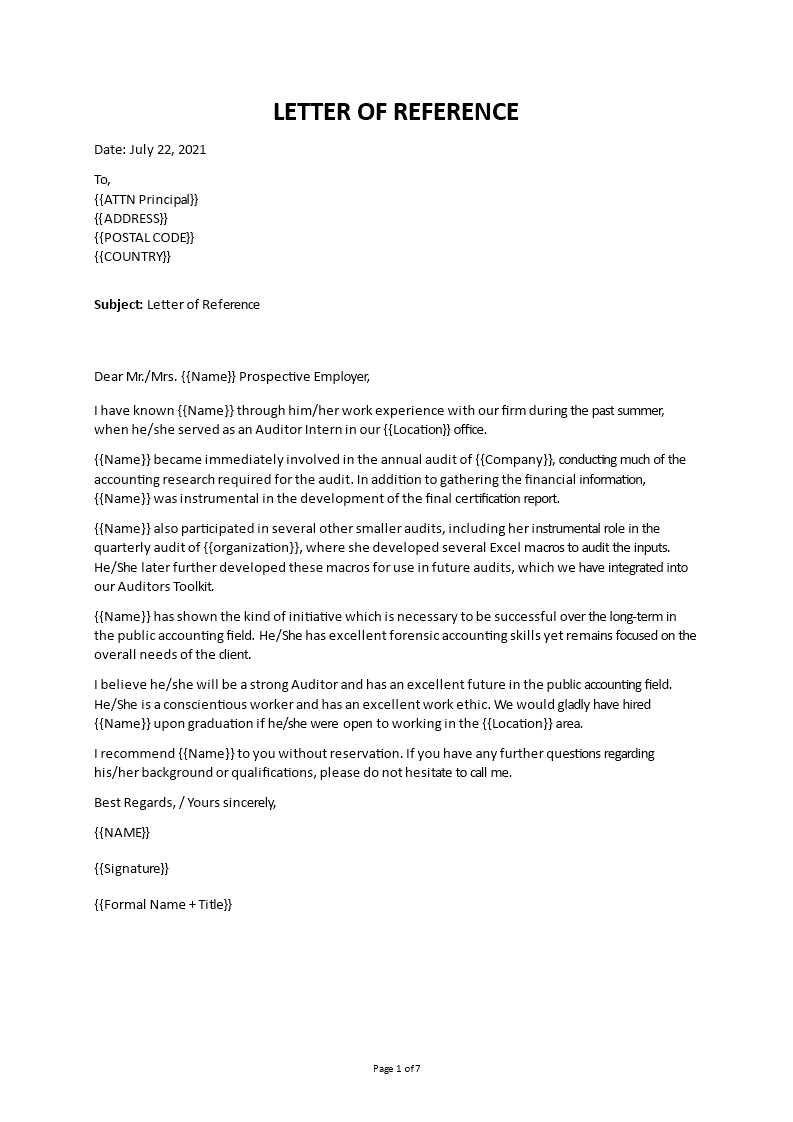 reference letter template