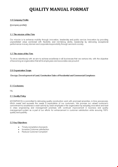 Quality Manual Template