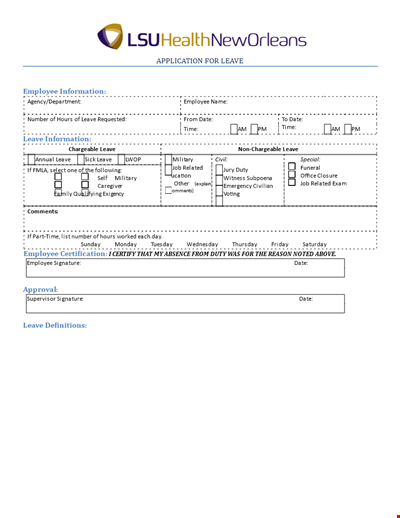 Job Leave Application Form Template