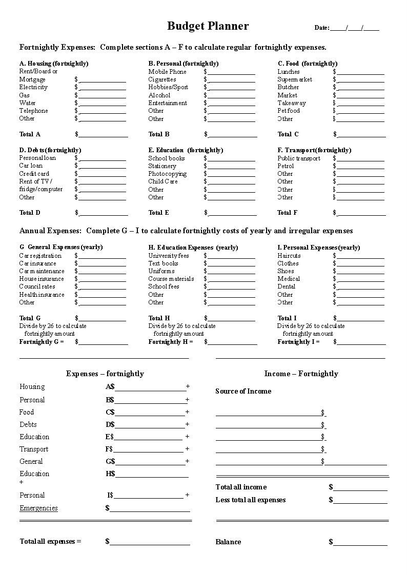 budget planner template Main Image budget planner template template