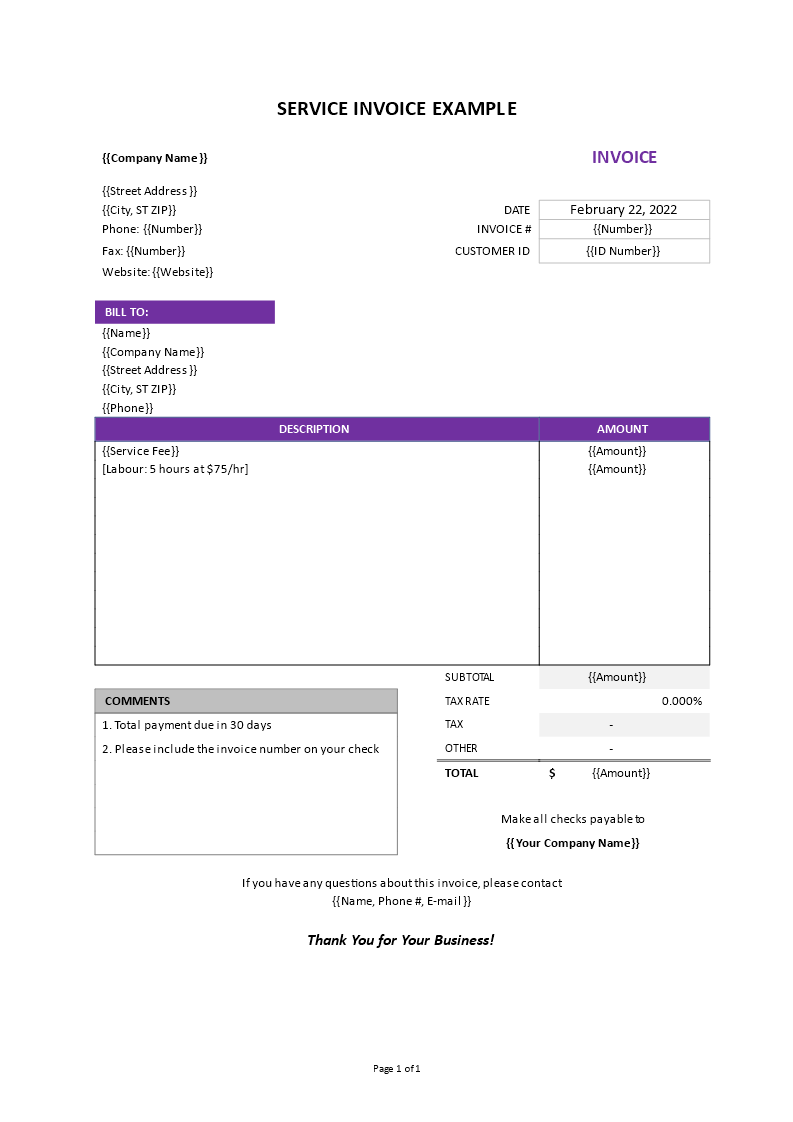 service invoice words template template