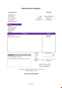 Service Invoice Words Template