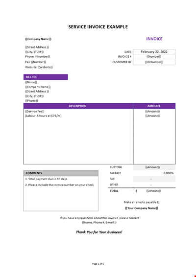 Service Invoice Words Template