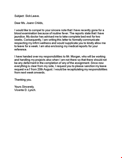 Professional Sick Leave Letter Template