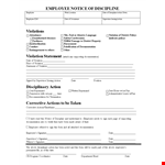 Employee Disciplinary Action Form | Corrective Action by Supervisor example document template