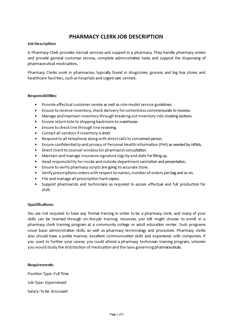 pharmacy clerk job description Main Image pharmacy clerk job description