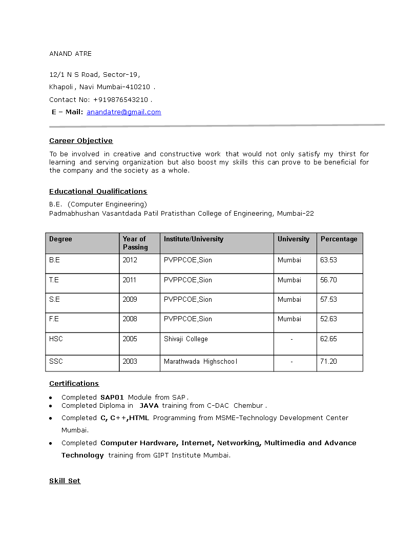 Computer Engineering Resume Format computer-engineering-resume-format