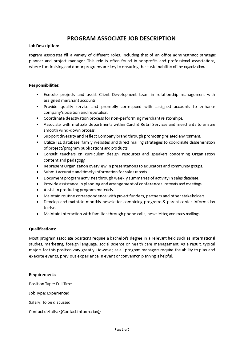 program associate job description
