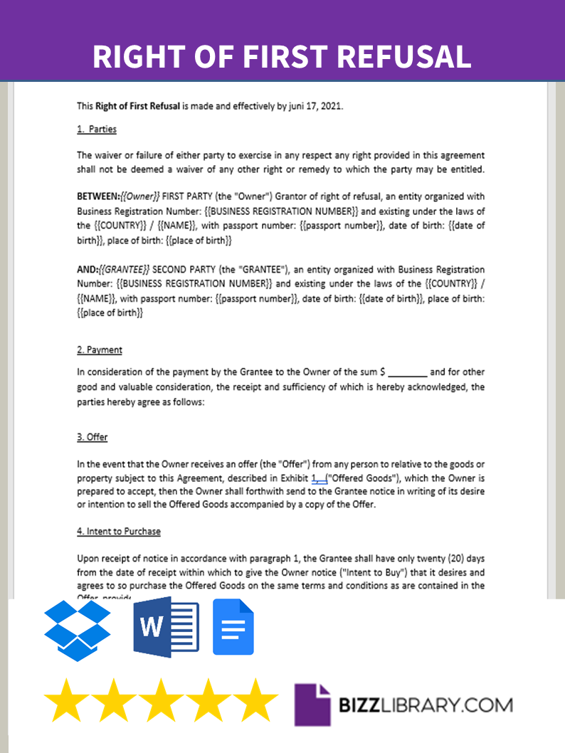 rights of first refusal template