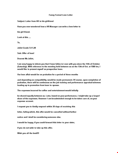 Funny Formal Love Letter