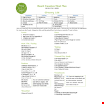 Vacation Meal Plan Template example document template