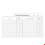 Printable Monthly Shopping List example document template