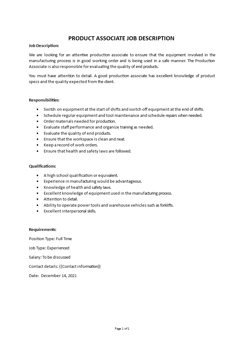 product associate job description Main Image product associate job description template