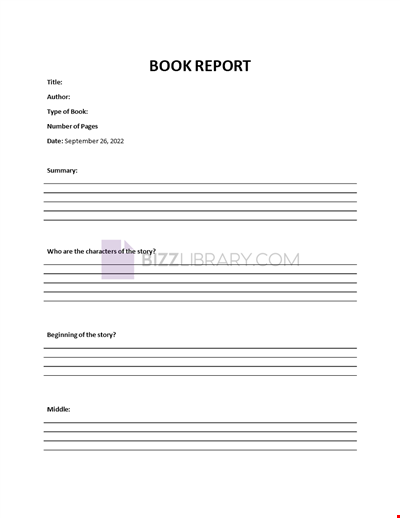Book Report Sample Template
