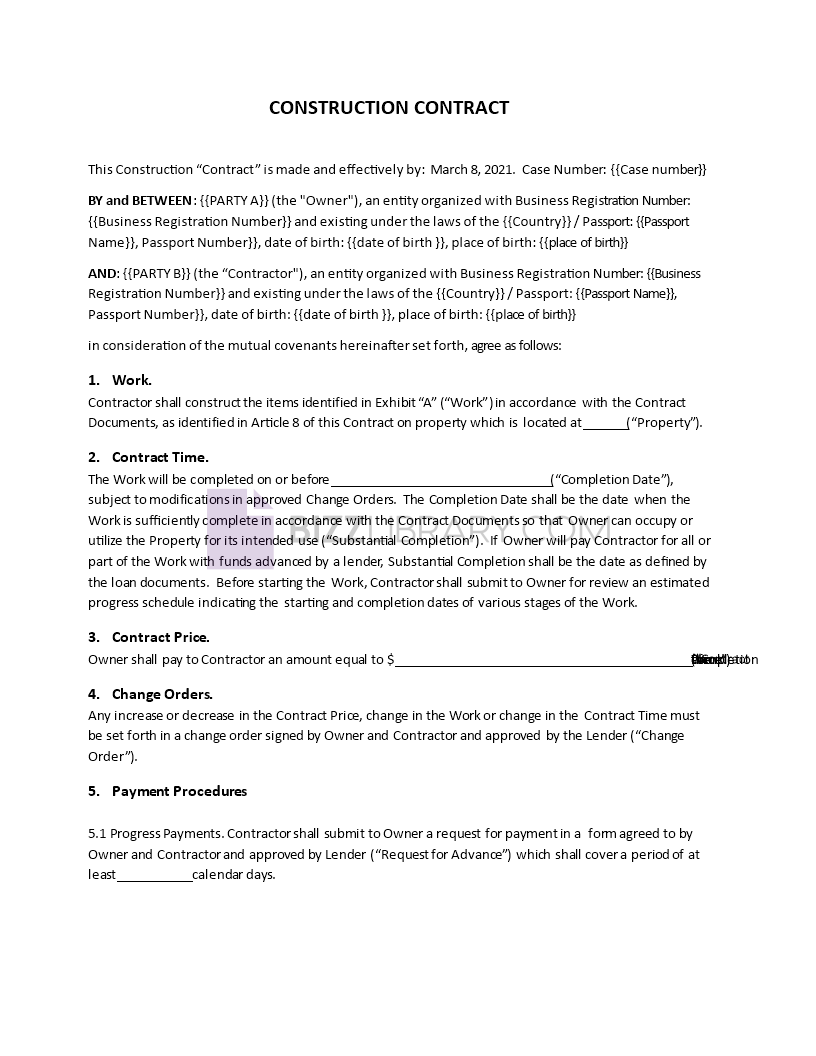 construction building contract template
