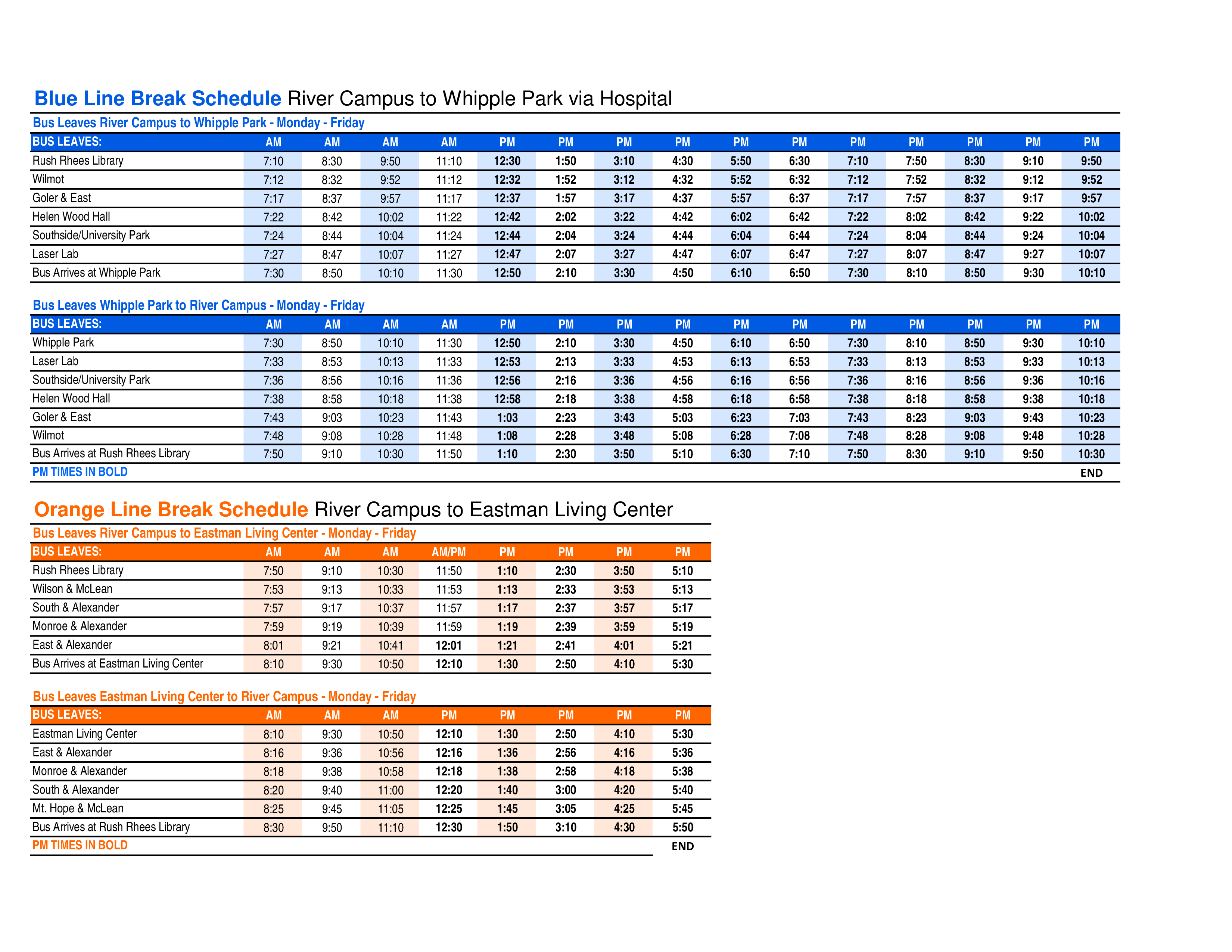 Daily Break Schedule Template for Campus River