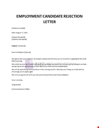 Employment Candidate Rejection Template