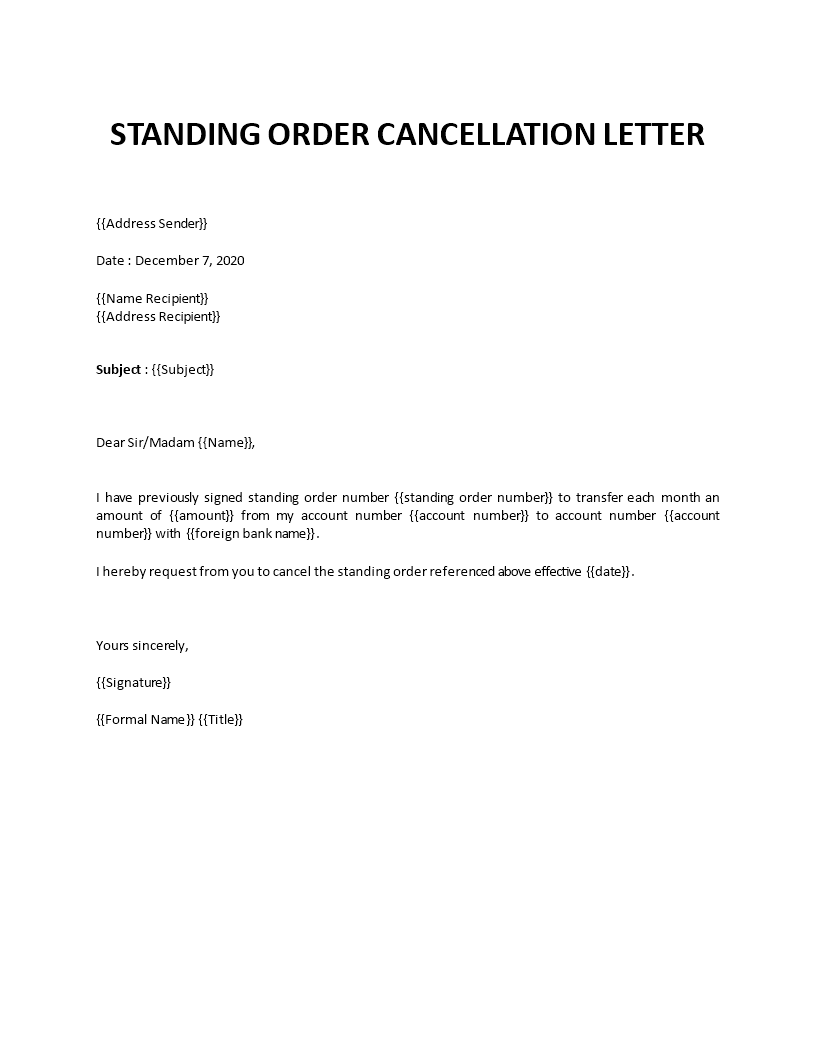 Standing Order Cancellation Letter