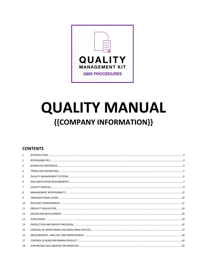 quality management manual template