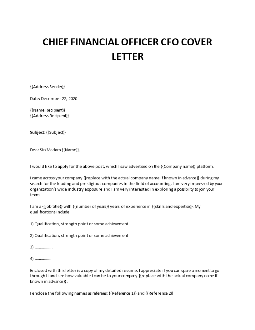 chief financial officer cover letter