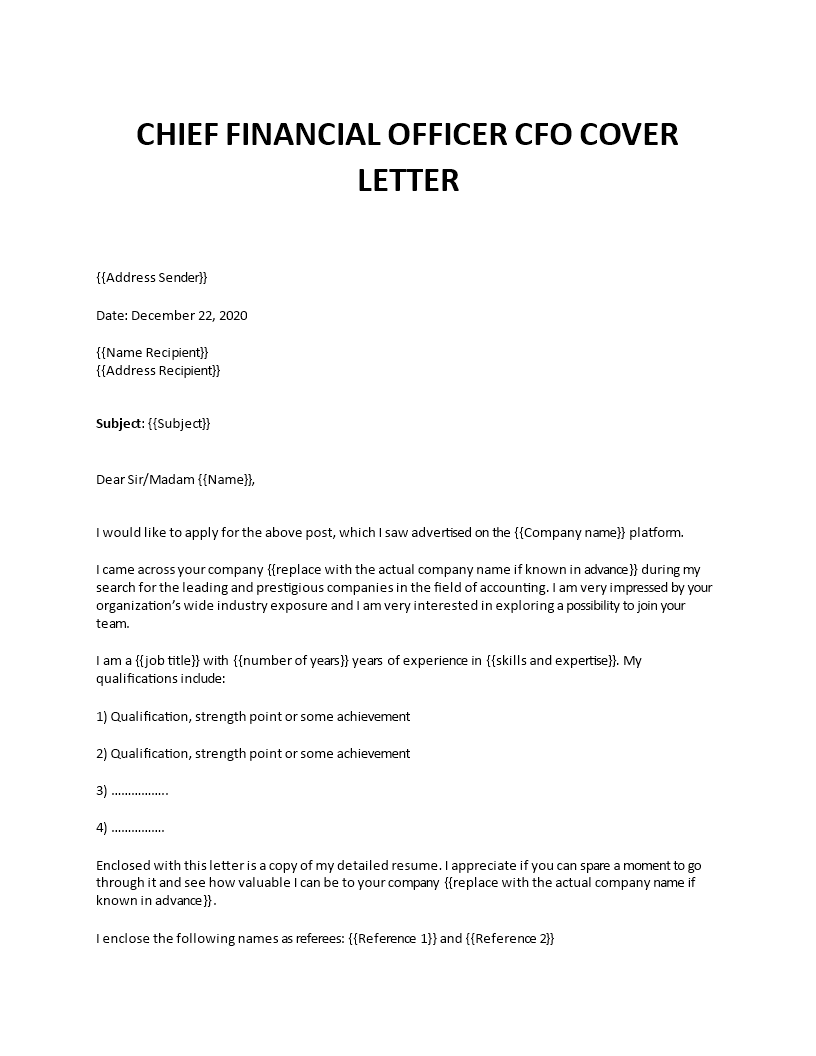 cover letter for cfo position