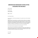 Greenhouse Manager cover letter example document template