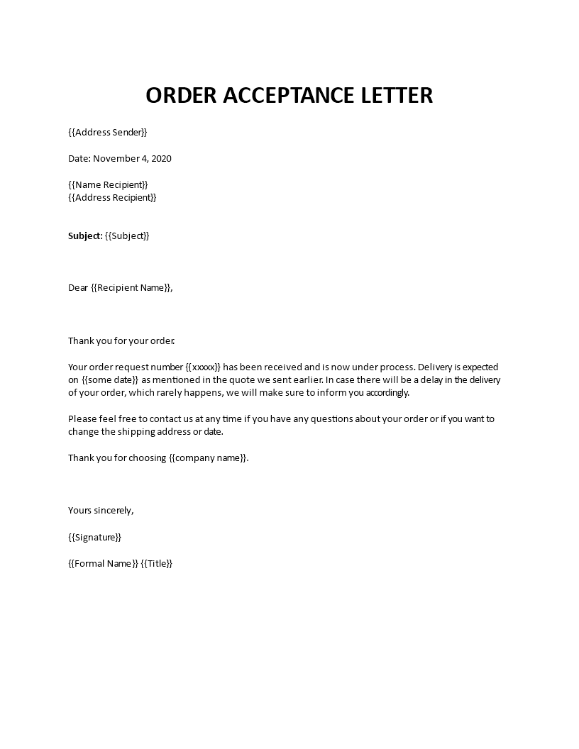 Order acceptance