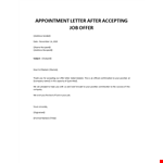 Appointment Letter after accepting job offer example document template