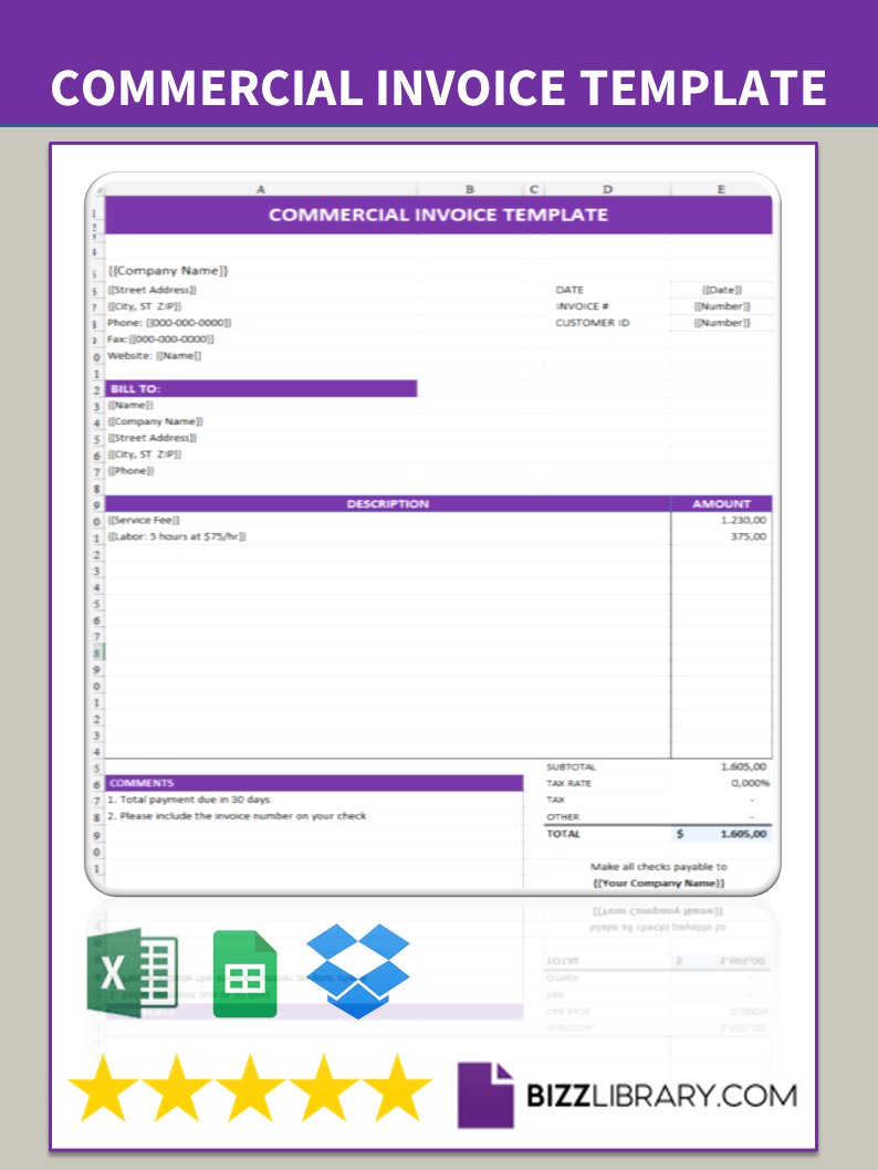 Commercial invoice template Intended For Commercial Invoice Template Word Doc