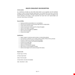 Health Consultant Job Description example document template