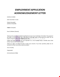 Employment Application Acknowledgement Letter