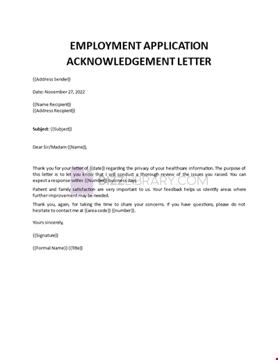Employment Application Acknowledgement Letter