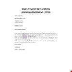 Employment Application Acknowledgement Letter example document template