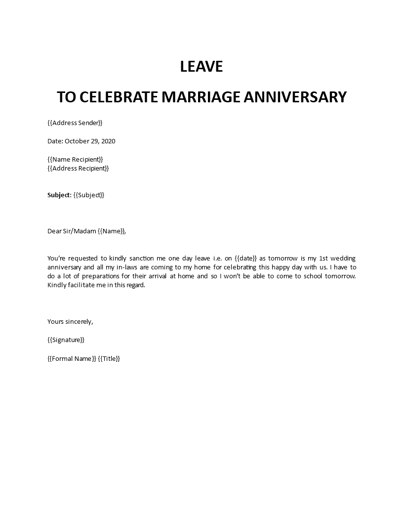 leave for marriage anniversary to boss