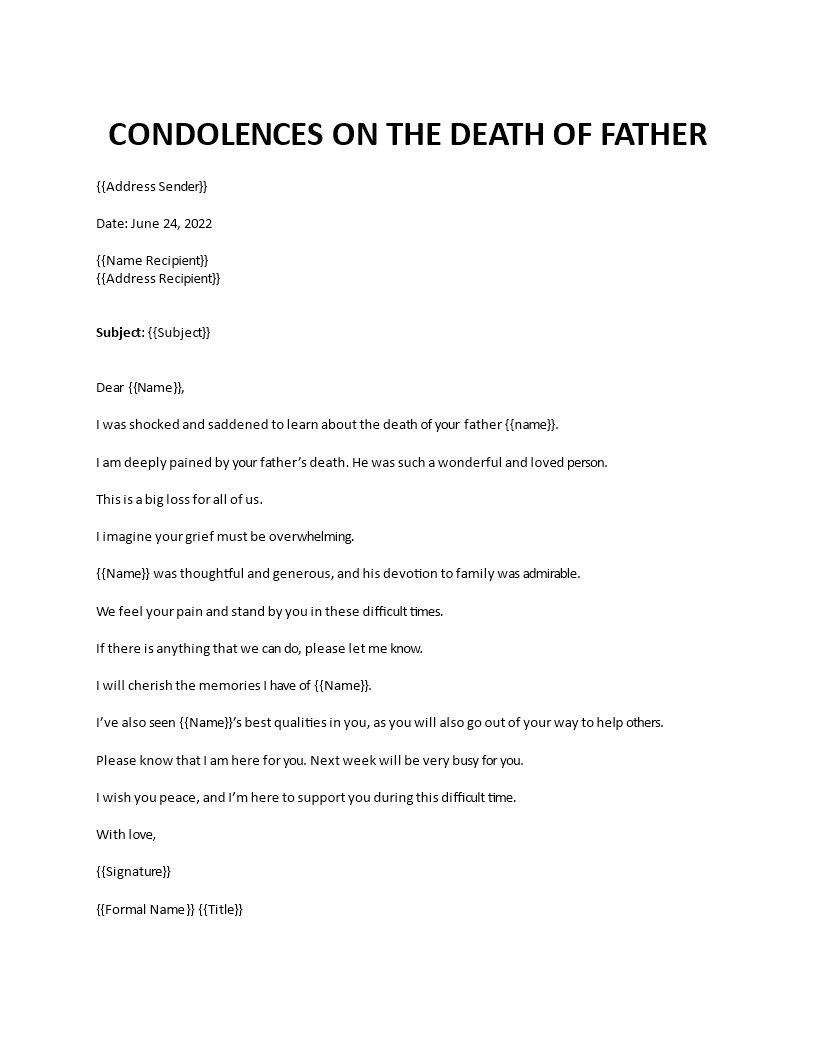 condolence letter on death of father
