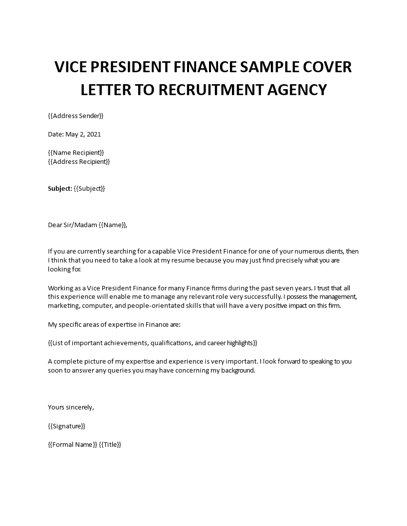 vice president finance cover letter