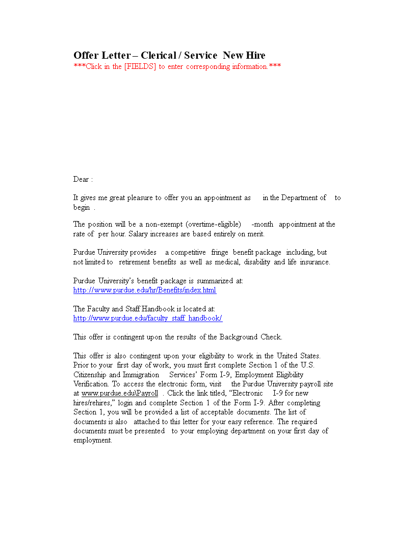 New Hire Offer Letter Sample New Hire Offer Letter Sample