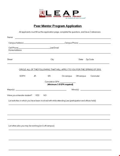 Peer Mentor Application Template | Student Campus Mentor Application