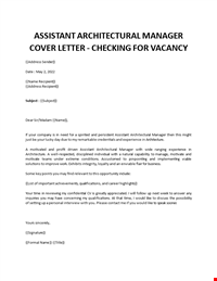 Assistant Architectural Manager cover letter