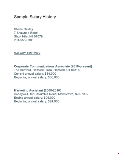 Salary History Template - Track Your Annual Salary History in Hartford