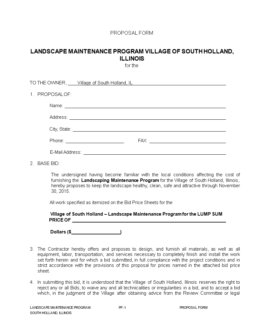 Landscape Bid Proposal Form for Contractors - Get the Perfect Contract ...