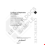Stock Certificate Template | Customizable Sample | Company Name, Address | Registered Ownership example document template