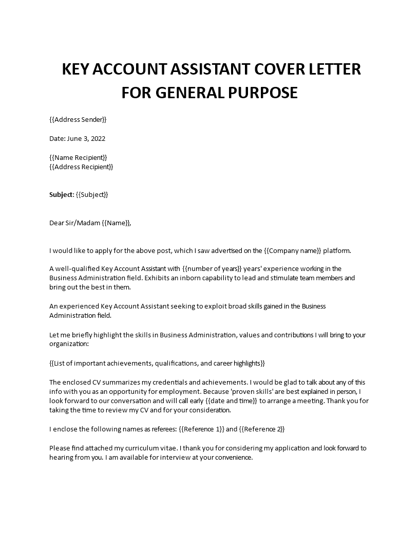 key account assistant cover letter template