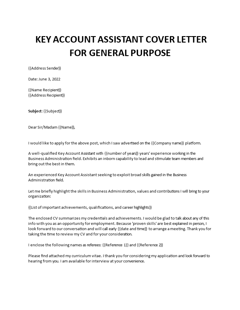 key account assistant cover letter Main Image key account assistant cover letter