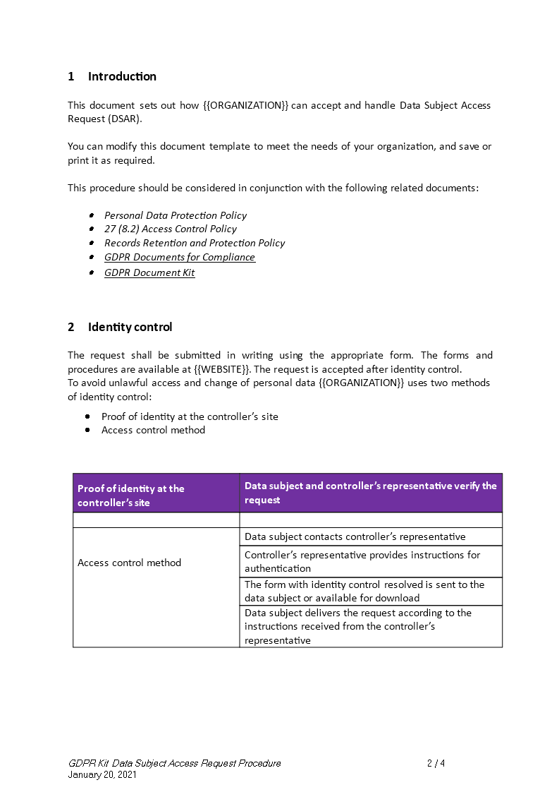 data subject access request procedure example