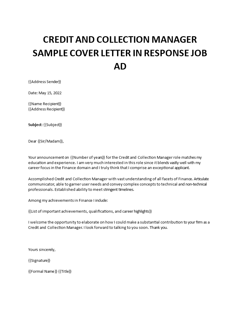 credit and collection manager cover letter Main Image credit and collection manager cover letter