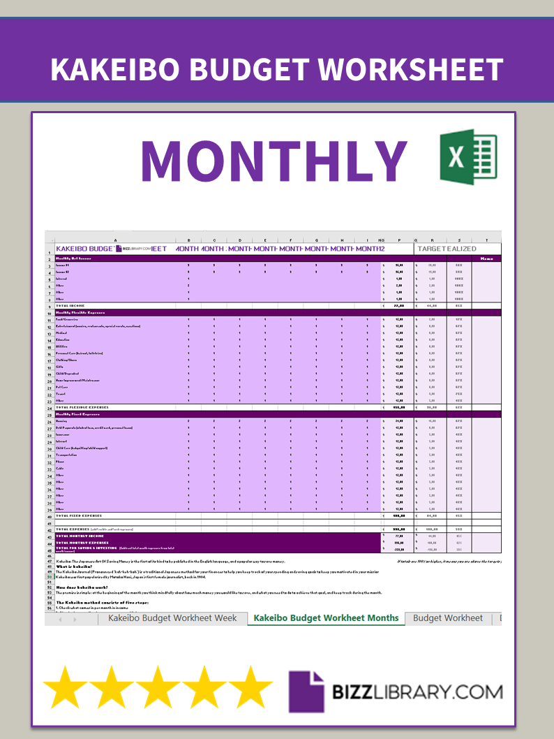 Digital Kakeibo Kakebo Simple Budgeting Monthly Planner Template. Expense  Tracker. Personal Finance Planner 